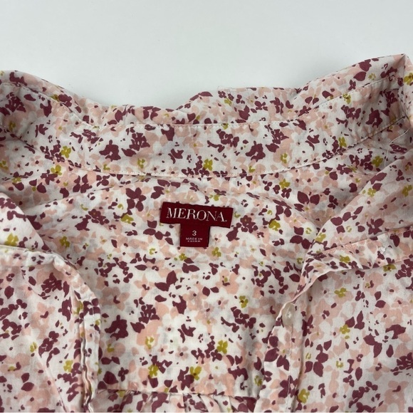 Merona Button Up Shirt Womens Juniors 3 Pink Floral - Picture 2 of 9